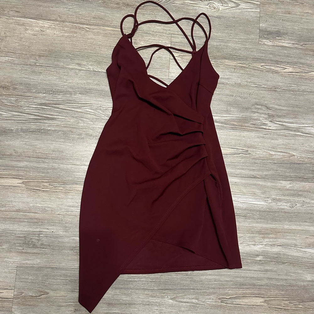 Windsor Burgundy Asymmetrical Strappy Dress